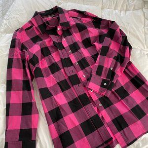 Lane Bryant Pink and Black Buffalo Check Shirt